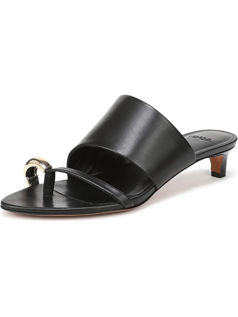 Vince Suzie Black Leather‎ Toe-Ring Kitten Heel Mule NEW 7.5